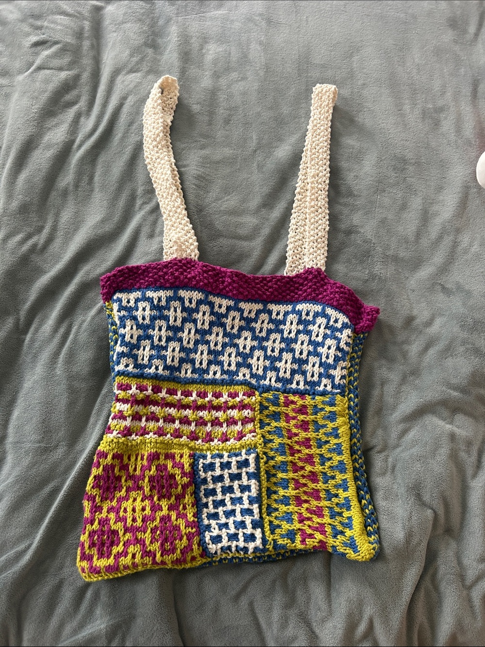 Handmade Colorblock knit tote bagPatchwork - Multicolor